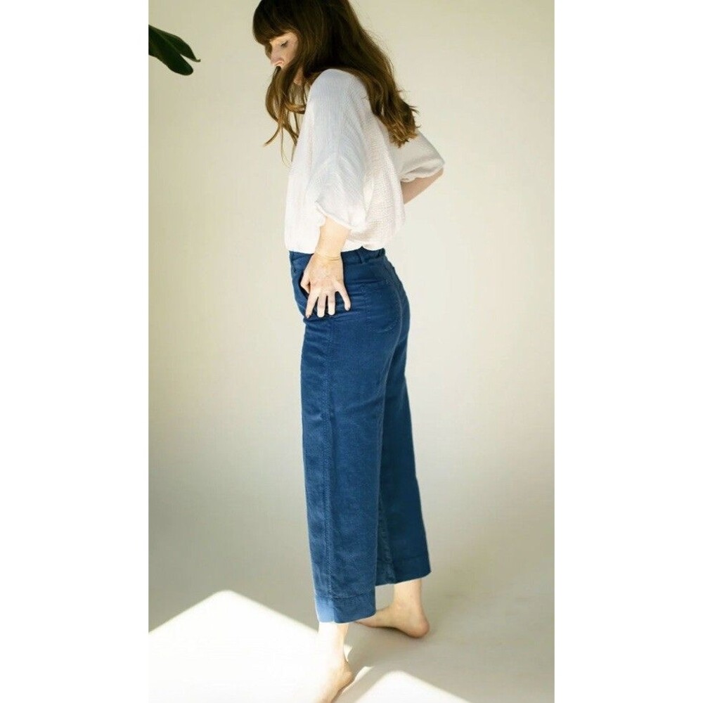 Suunday Womens XS Blue 100% Linen High Waist Wide Crop Leg Davy Pant Beachy